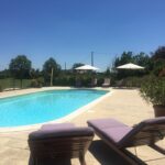 Relax in the large, heated pool
